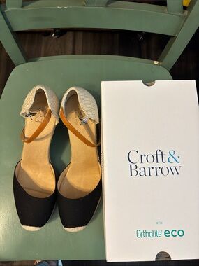 Croft & Barrow Black, Tan & Cream Ankle-Strap Espadrille Wedges